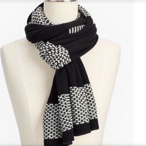Talbots Textured Black & White Striped Scarf NWT